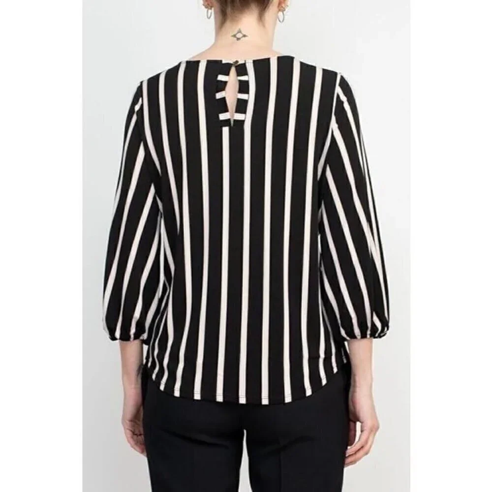 Adrianna Papell Shirt Womens Small Black Striped Yoke Office Sleek Mod Secretary